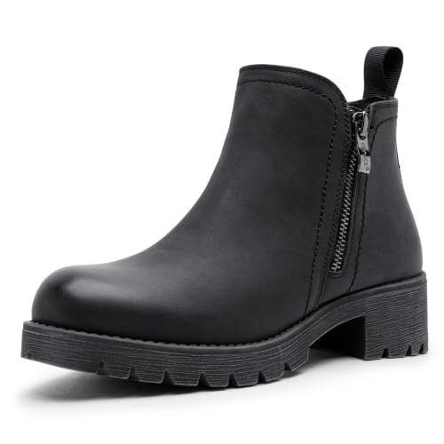 Vepose Women's Black Low Heel Side Zipper Ankle Boots, Size 9.5, 9508 | Amazon (US)