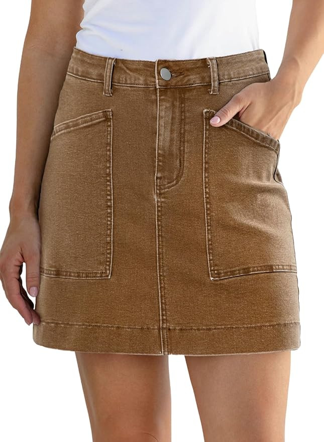 Sidefeel Women's Jean Skirt High Waisted Stretch Casual Summer Zimbaplatinum Denim Skirt with Poc... | Amazon (US)