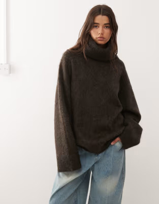 Weekday premium wool & mohair blend oversized turtle neck sweater in dark brown | ASOS (Global)