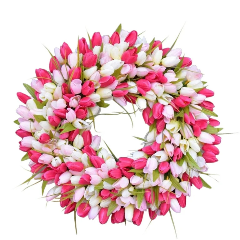 Aimik Artificial Tulip Wreath Spring Silk Wreath, Mothers Day Wreaths for Front Door, Window Home... | Walmart (US)