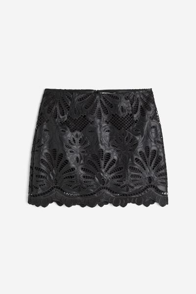 Eyelet Embroidery Mini Skirt - Black - Ladies | H&M US | H&M (US + CA)