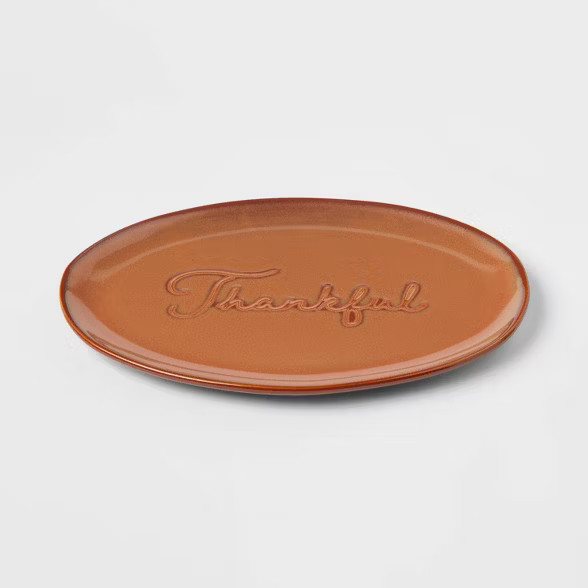 12" x 8" Stoneware Thankful Serving Platter - Threshold™ | Target