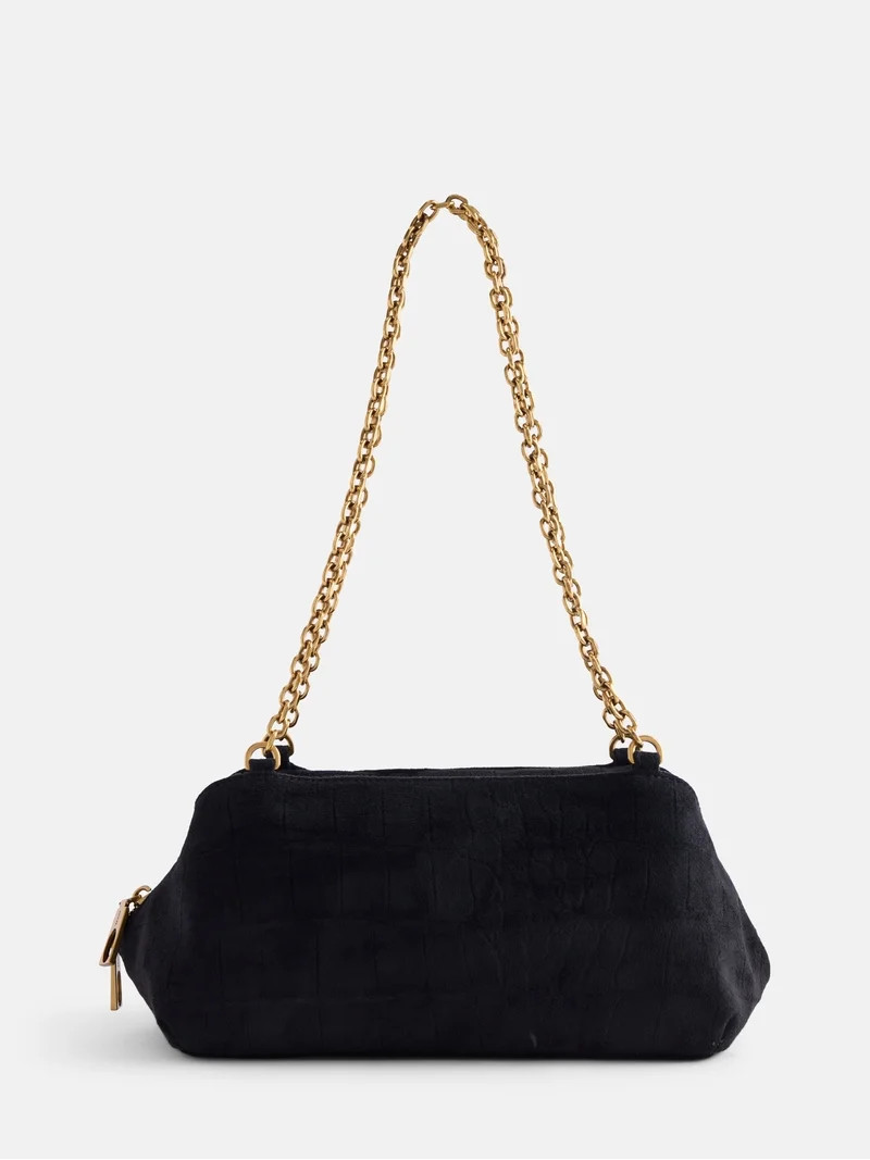 Scoop Women's Faux Croc Chain Shoulder Bag, Black Croc | Walmart (US)