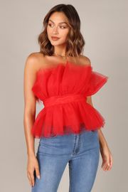 Karlie Strapless Tulle Top - Red | Petal & Pup (US)