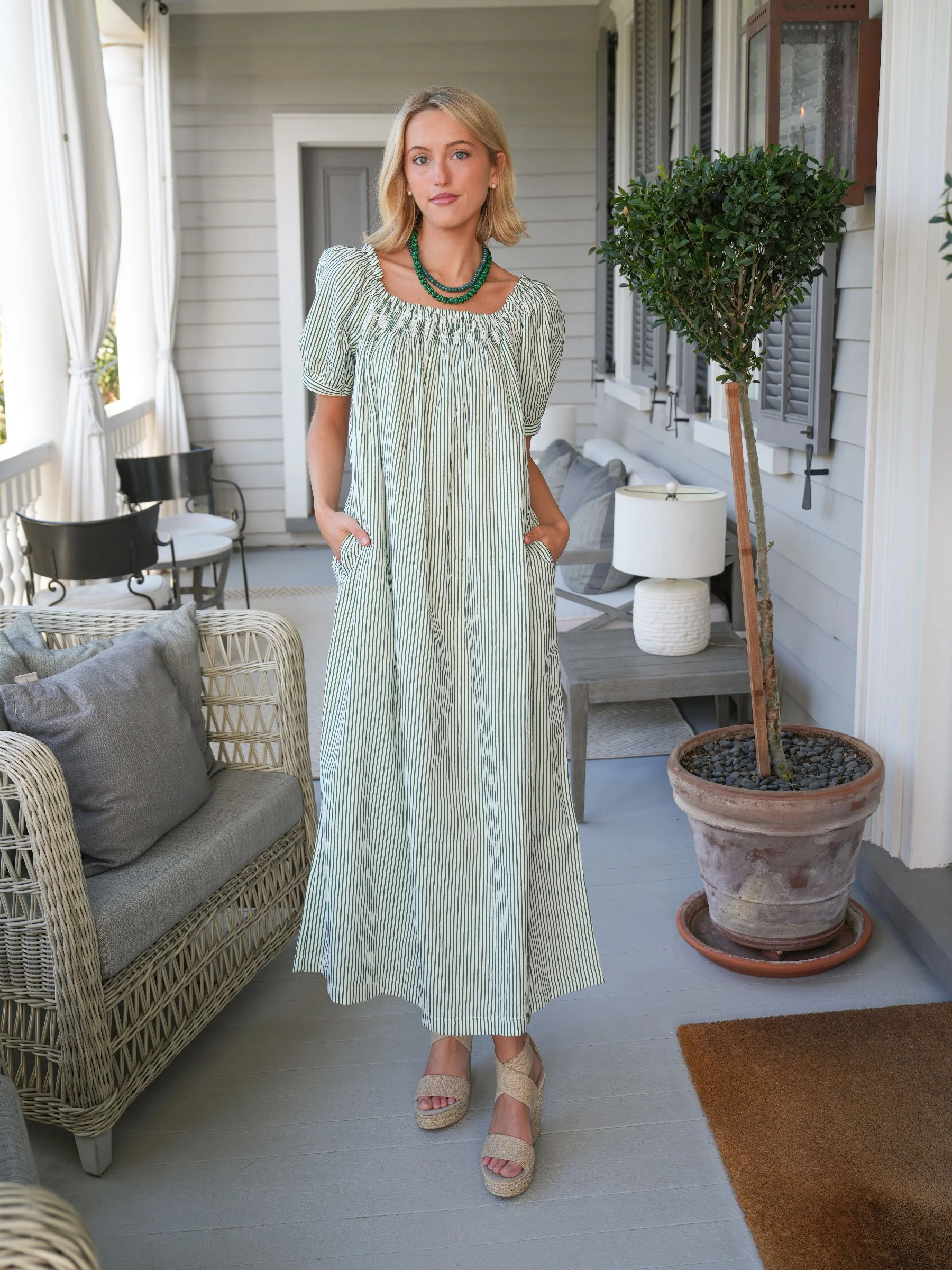 The Fields Maxi Dress - Green Fairway Stripe | Darling Loungewear