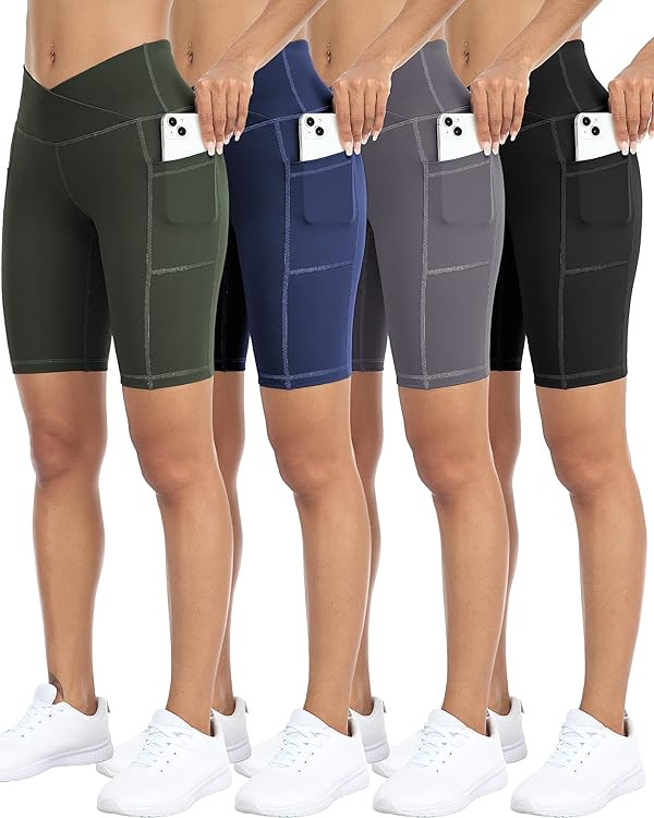 WHOUARE 4 Pack Biker Yoga Shorts with Pockets for Women,High Waisted Athletic Running Workout Gym... | Amazon (US)