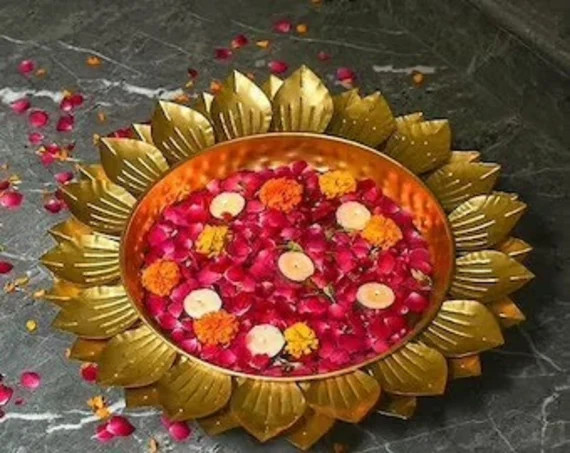 Handmade Decorative Gold Lotus Shaped Urli Bowl for Flowers - Etsy | Etsy (US)