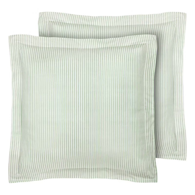 2pc Euro Ticking Stripe 100% Cotton Pillow Sham Green - Laura Ashley | Target