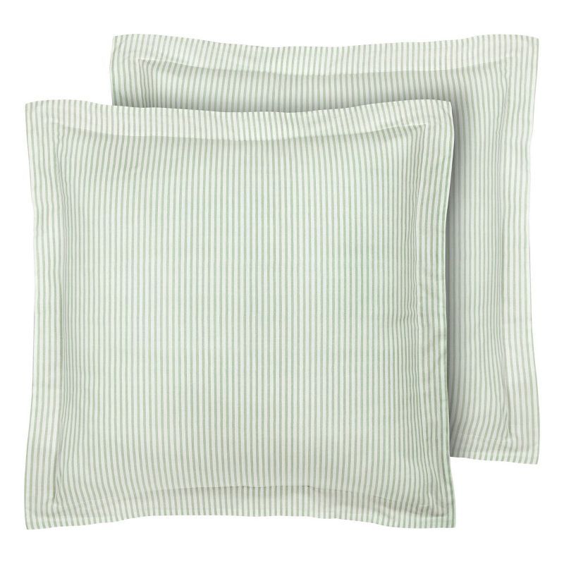 2pc Euro Ticking Stripe 100% Cotton Pillow Sham Green - Laura Ashley | Target