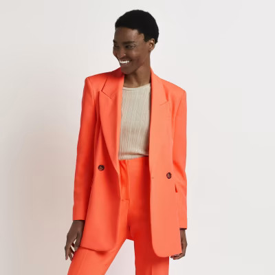 Coral structured double breasted blazer | River Island (UK & IE)