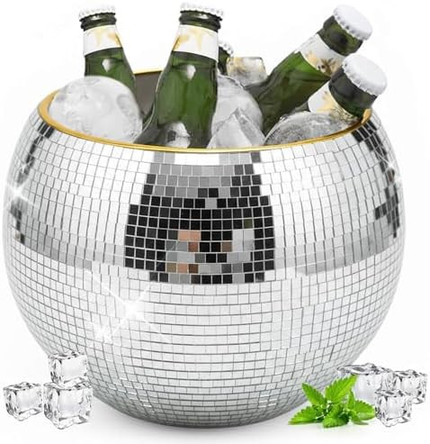 9.8 Inch Disco Ball Ice Bucket, Mirror Silver Cooler for Wine, Beer & Champagne, Perfect Retro Pa... | Amazon (US)