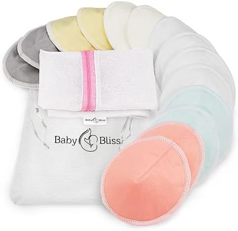 Organic Bamboo Nursing Pads - 14 Washable Pads with Wash and Storage Bags - Reusable Breastfeeding C | Amazon (US)