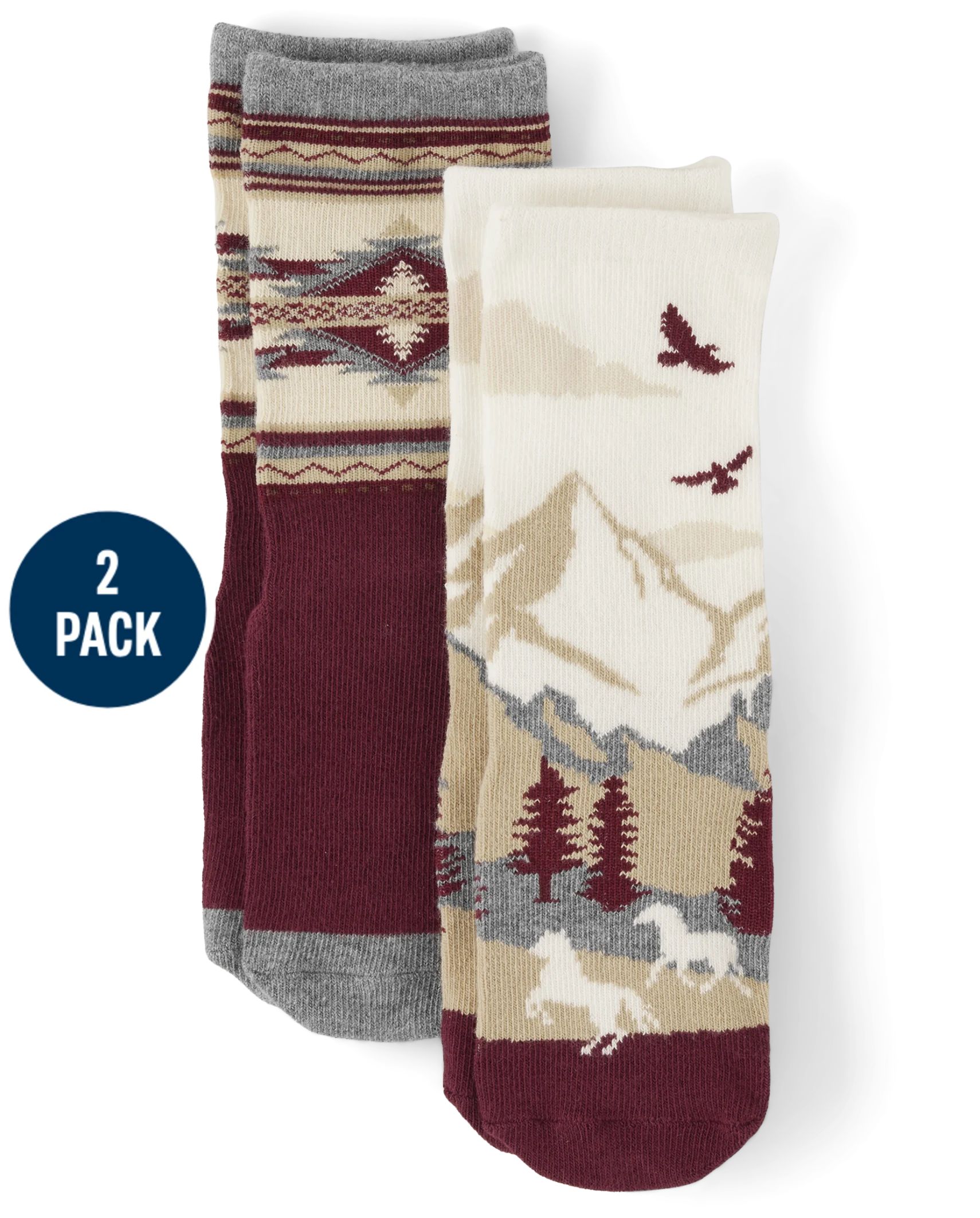 Boys Horse And Western Print Crew Socks 2-Pack - Rustic Ranch | The Children's Place | The Children's Place