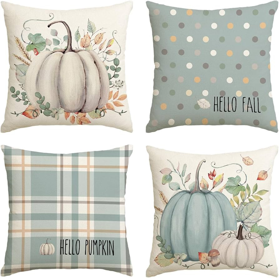 AVOIN colorlife Hello Fall Hello Pumpkin Throw Pillow Covers, 18 x 18 Inch Autumn Thanksgiving Ha... | Amazon (US)