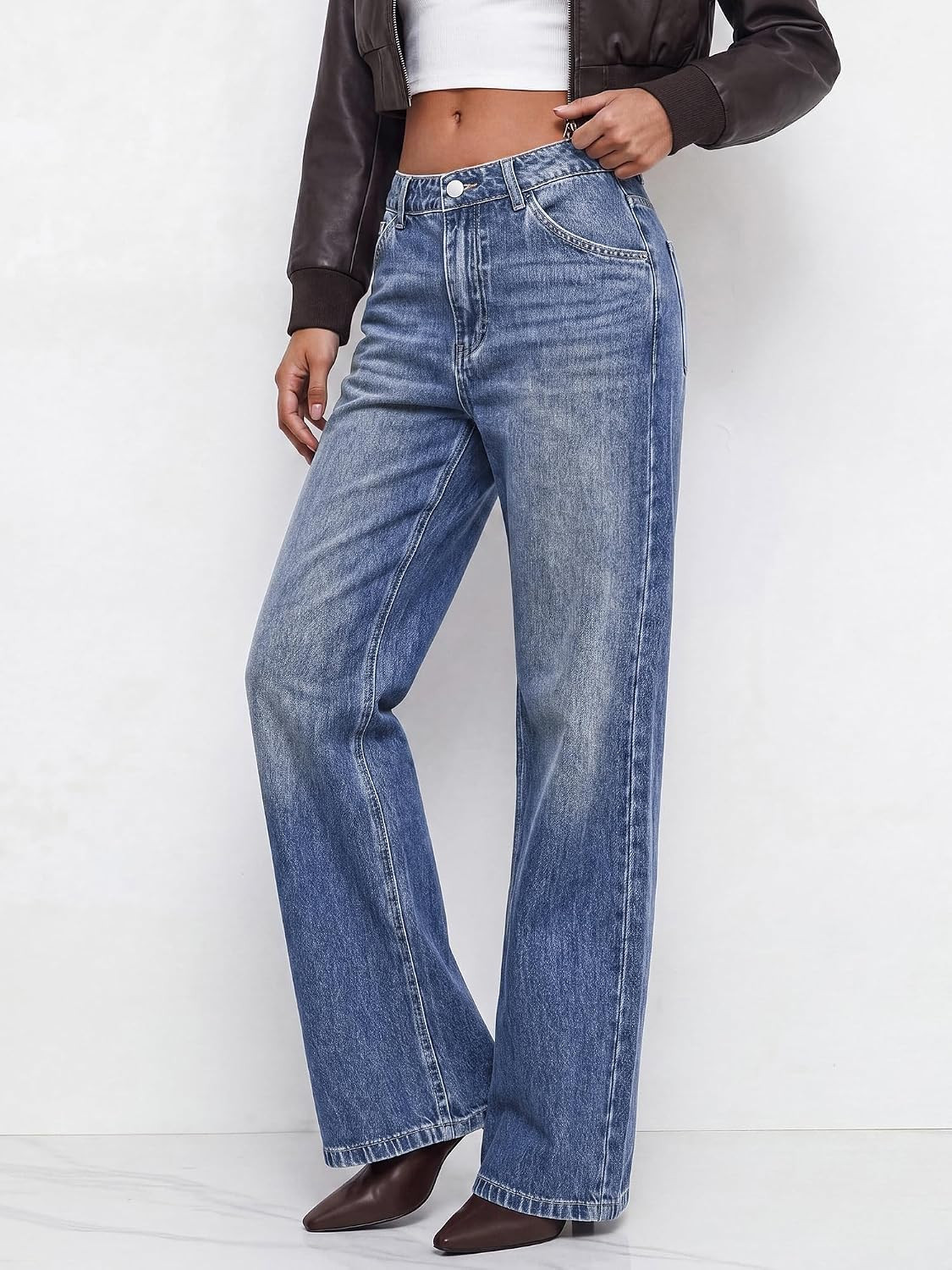 BTFBM Women High Waisted Casual Wide Leg Jeans Trendy Stretchy Denim Pants | Amazon (US)