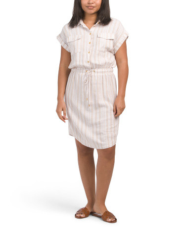 Linen Blend Shirt Dress With Self Drawcord | TJ Maxx
