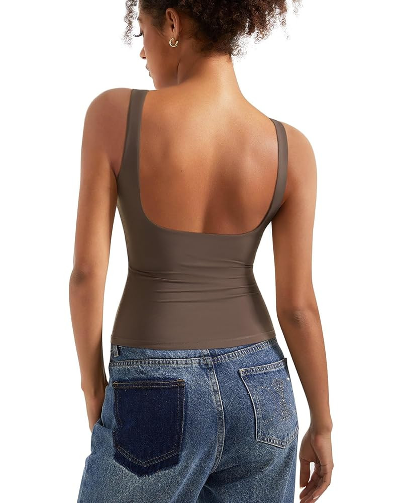 SUUKSESS Women Padded Open Back Boat Neck Tank Tops Double Lined Basic Shirts | Amazon (US)