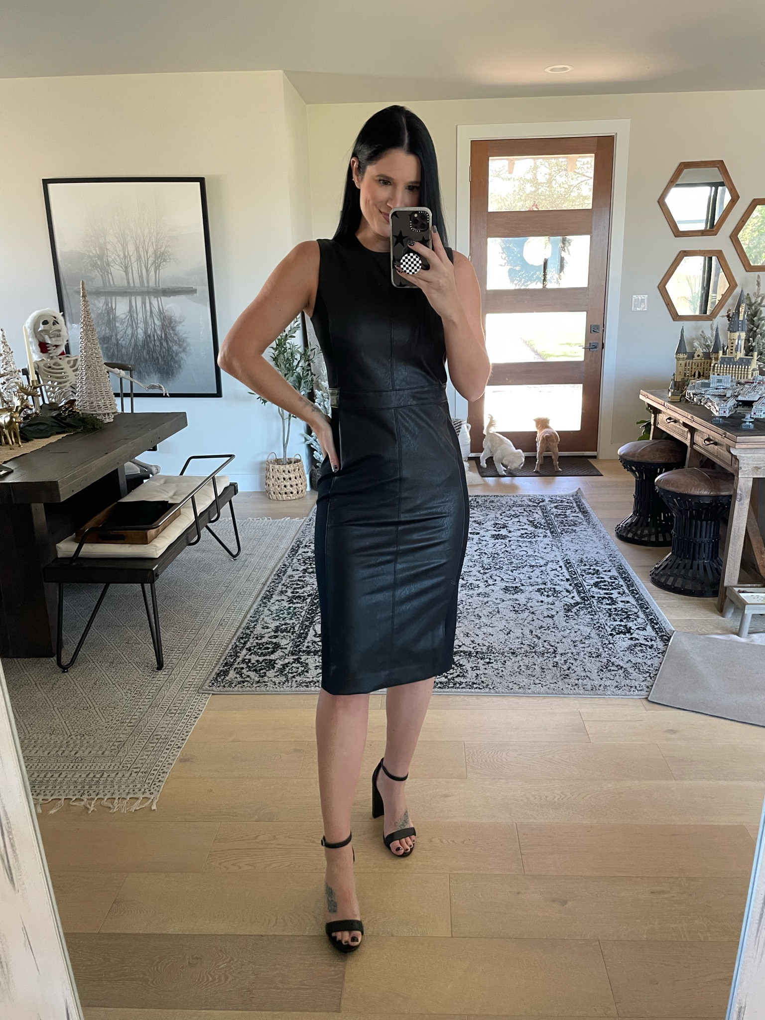 Leather-Like Combo Fitted Dress