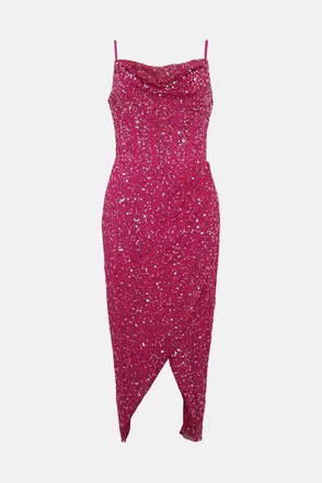 Cowl Neck Corset Bodice Sequin Midi Dress | Coast (UK)