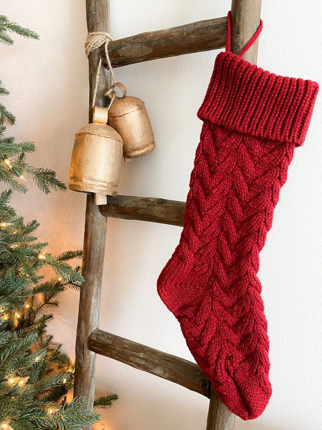 Red Knitted Christmas Stockings Red Cable Knit Christmas - Etsy | Etsy (US)