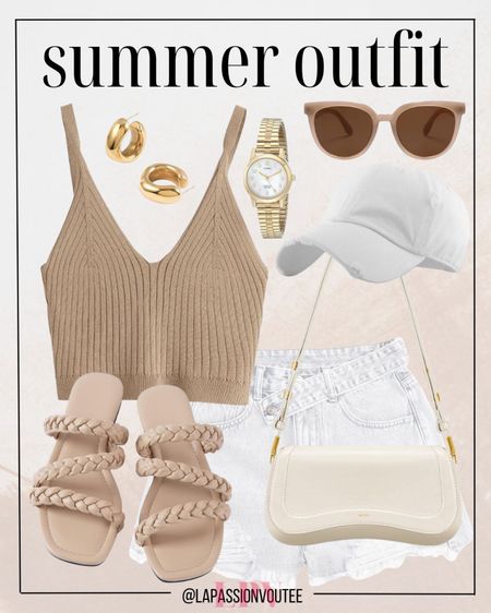 Summer simplicity: Embrace the sunshine in light washed denim shorts paired with a flirty crop cami top, accented by chic sunglasses and classic hoop earrings. Keep time with a stylish watch and carry your essentials in a versatile shoulder bag. Finish the look with braided flat sandals for easygoing charm.

#LTKfindsunder100 #LTKstyletip #LTKSeasonal