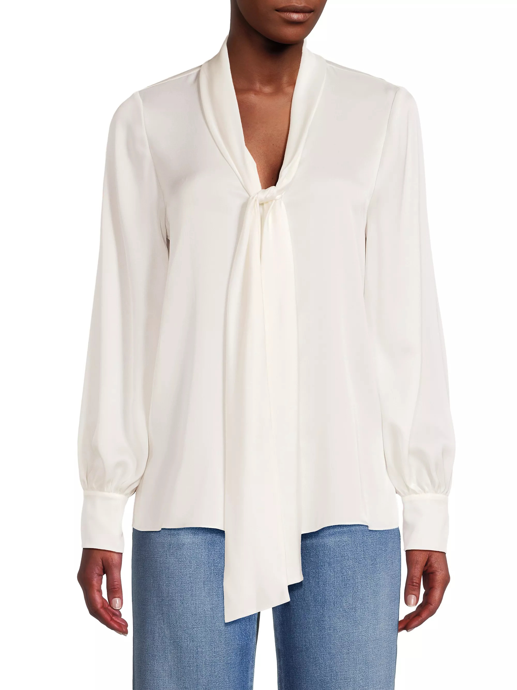 Ella Silk-Blend Tie-Neck Blouse | Saks Fifth Avenue
