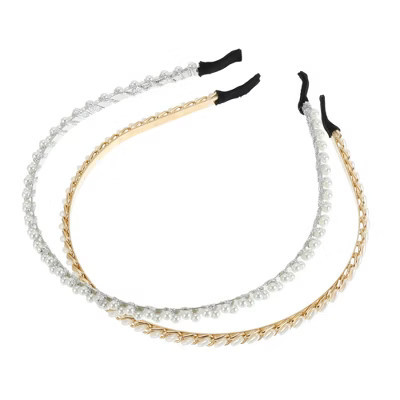 Unique Bargains Women's Faux Pearl Headbands Gold Tone Silver Tone 5.12"x0.2" 2 Pcs | Target