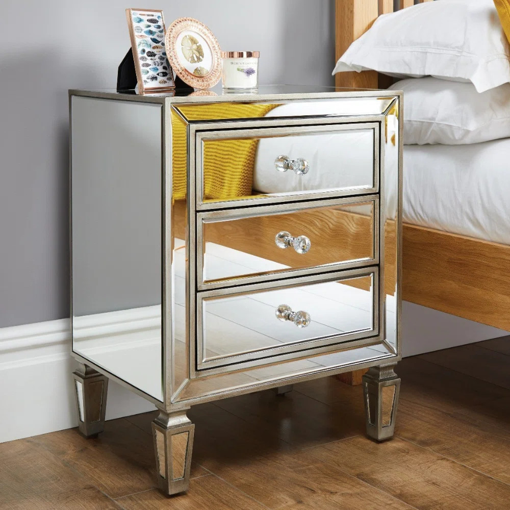 Roxbury Mirrored 3 Drawer Nightstand Modern Design Bedside Table | Wayfair North America