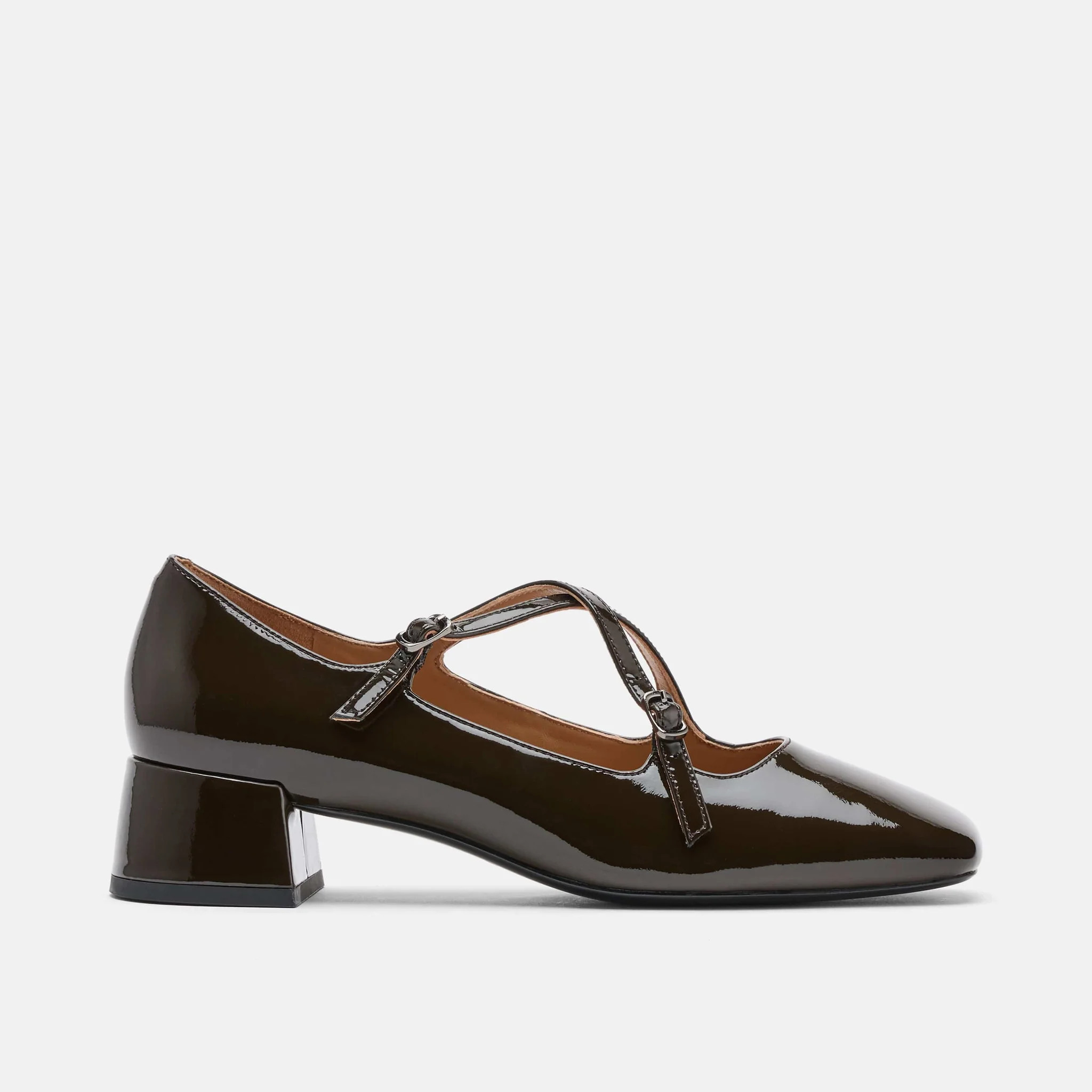 Ruby Dark Green Patent Leather Mary Jane Block Heels | Marc Nolan