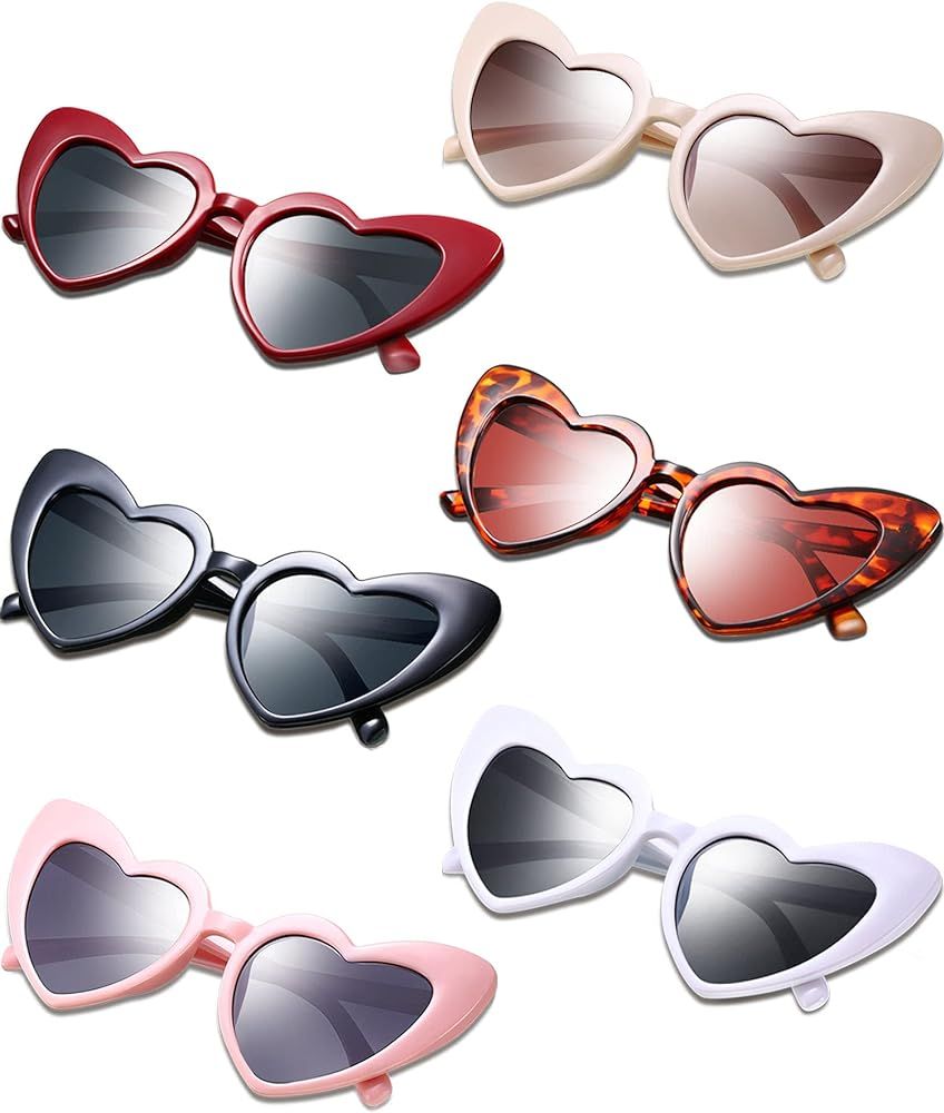 6 Pairs Heart Shaped Sunglasses Cat Eye Sunglasses Vintage Heart Glasses for Wedding Costume Party | Amazon (US)
