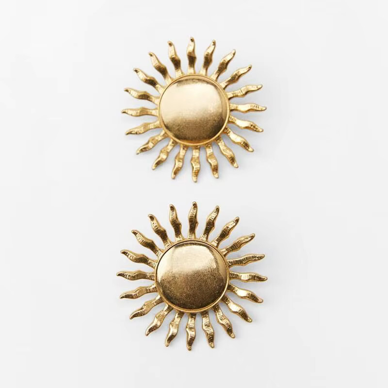 2024 New ZA Fashion Golden Big Sun Shape Metal Earrings Women Indian Vintage Retro Punk Statement... | AliExpress (US)