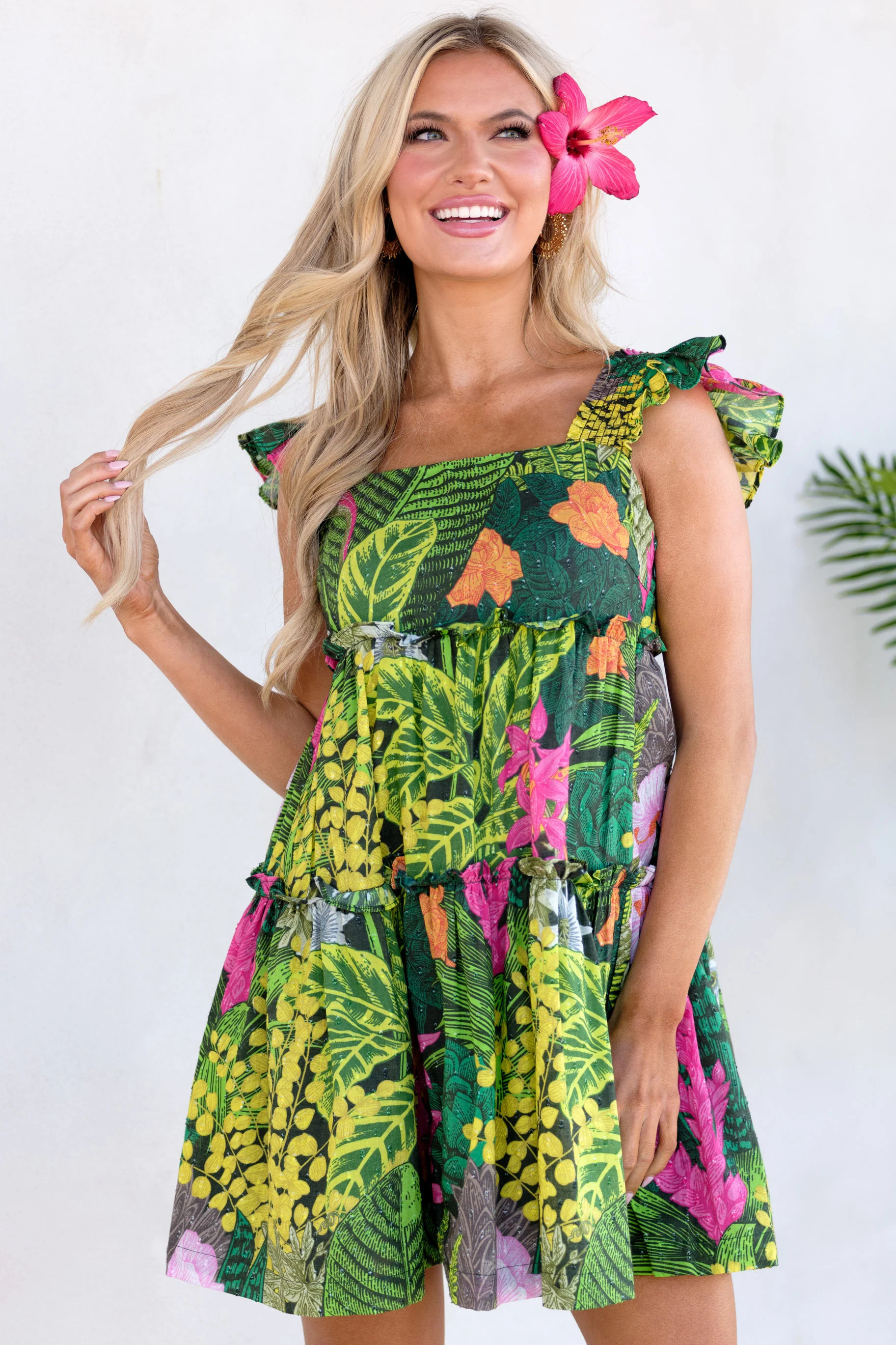 Overcome Odds Green Tropical Print Dress | Red Dress 