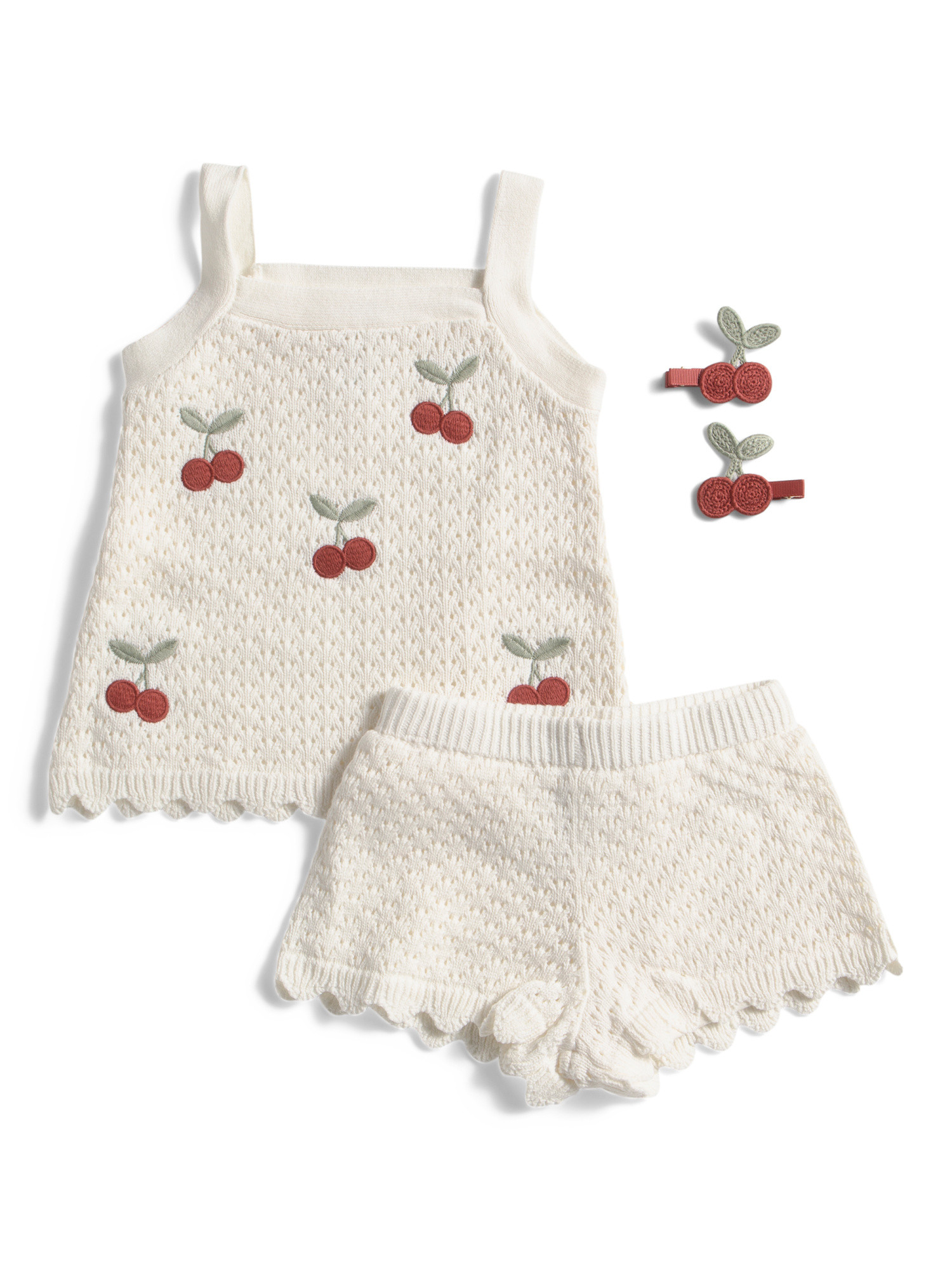 Toddler Girls 2pc Cherry Applique Sweater Knit Shorts Set | TJ Maxx