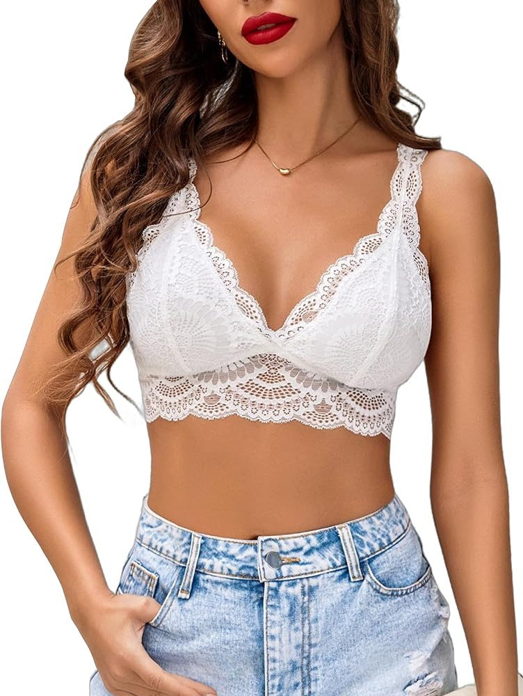 Avidlove Lace Bralettes Womens Triangle Plunge Wireless Bras Camisole Tops Cami Strappy Sexy Soft | Amazon (US)