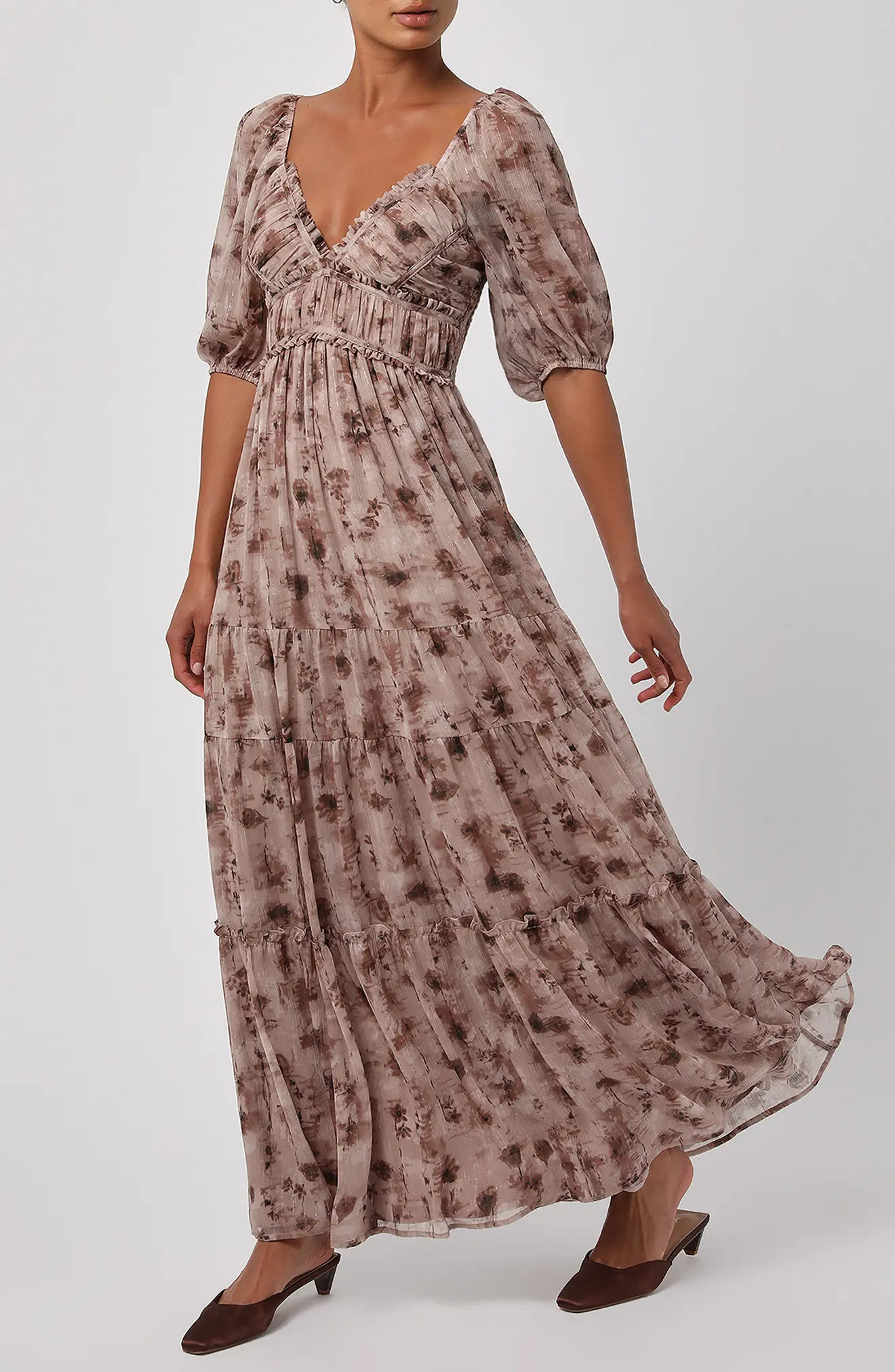 Lulus Madison Puff Sleeve Ruched Tiered Maxi Dress (Women) | Nordstromrack | Nordstrom Rack