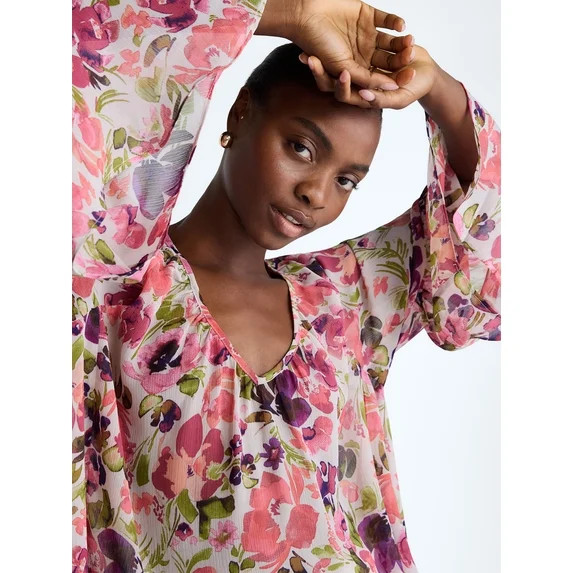 Scoop Women's and Women's Plus Flowy Asymmetrical Sheer Top, Sizes XS-4X | Walmart (US)