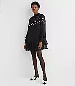 Sequin Ruffle Mock Neck Mini Dress | LOFT