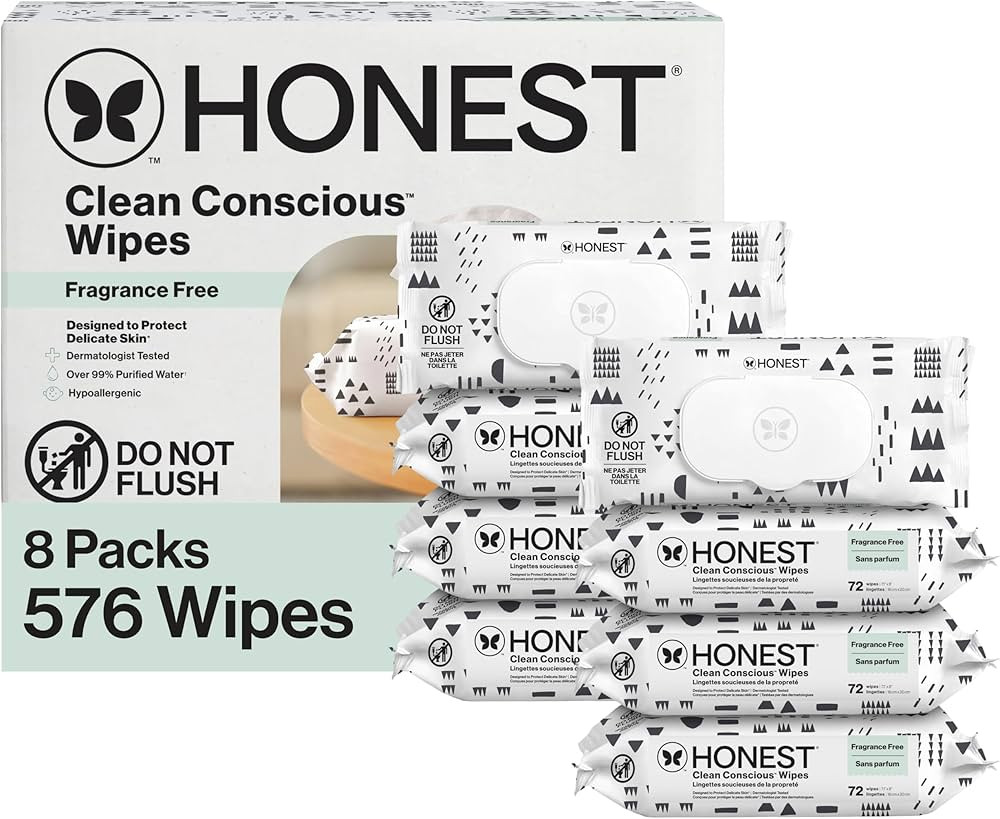 The Honest Company Hypoallergenic Multi-Use Baby Wipes for Sensitive Skin Baby Pattern Play 576 C... | Amazon (US)