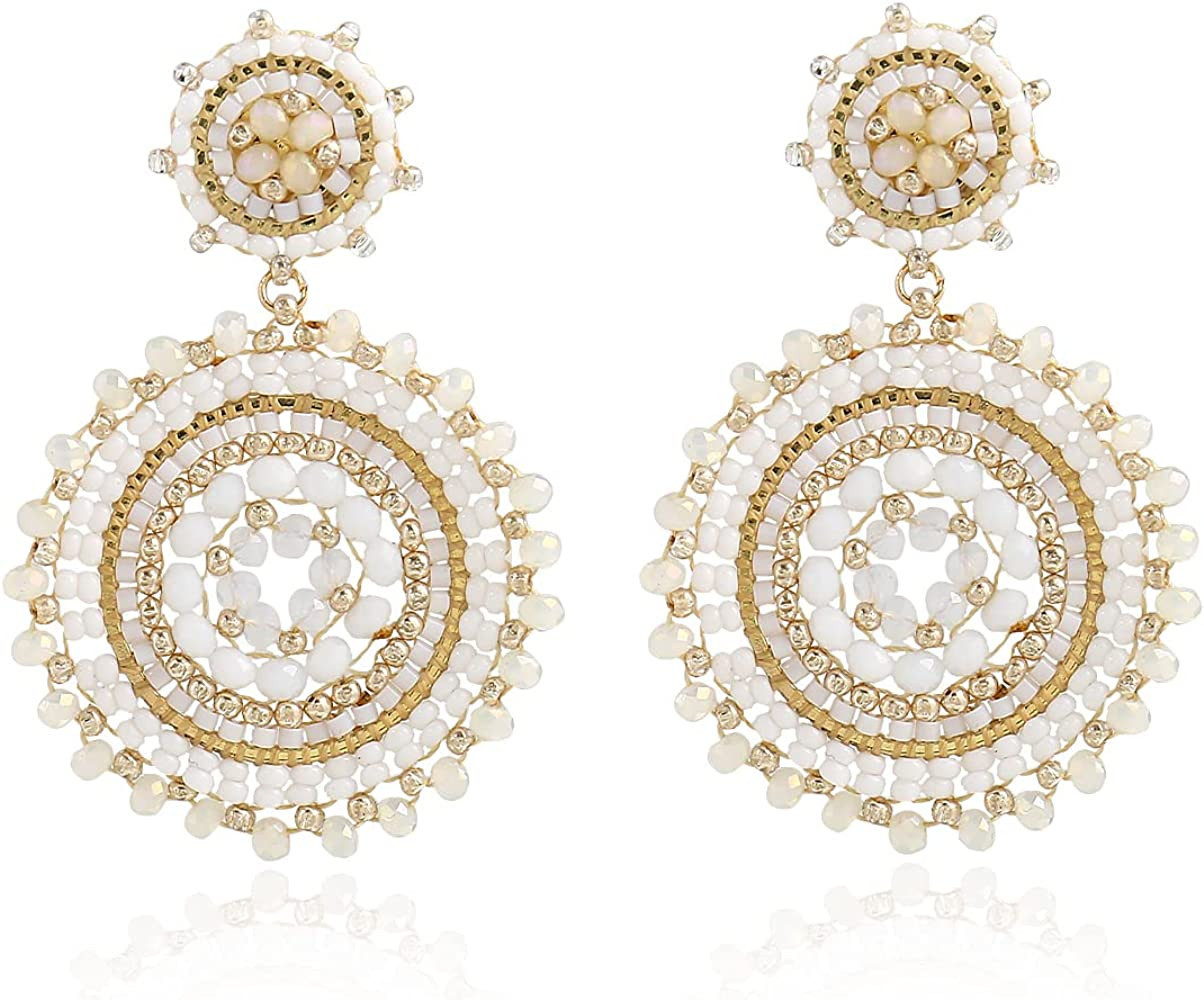 Colorful Bead Earrings For Women Summer Beach Handmade Bead Earrings Bohemia Hoop Dangle Earring ... | Amazon (US)