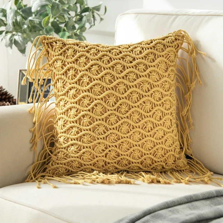 Phantoscope 100% Cotton Handmade Crochet Woven Boho with Tassels Series Decorative Throw Pillow, ... | Walmart (US)