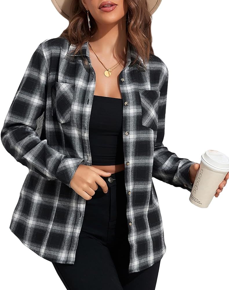 Deer Lady Plaid Flannel Shirts for Women Buffalo Plaid Shirts Oversized Long Sleeve Casual Button... | Amazon (US)
