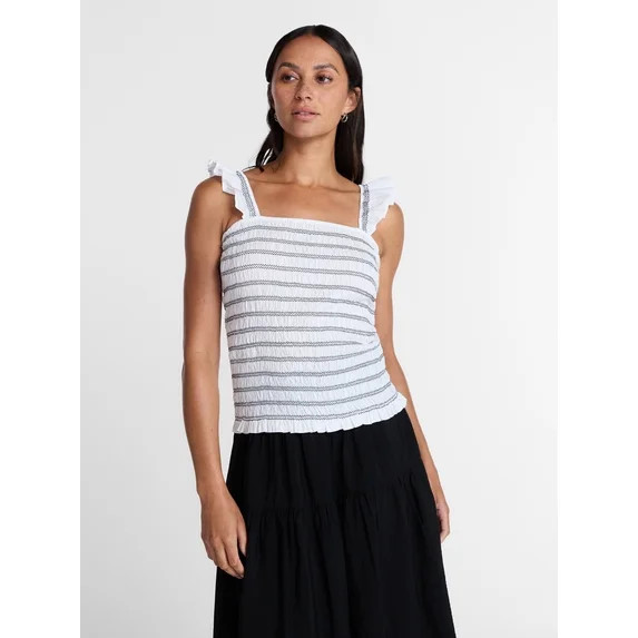 Hero image 0 of Time and Tru Women's Smocked Cotton Tank Top with Ruffle Straps, Sizes XS-XXXL, 0... | Walmart (US)