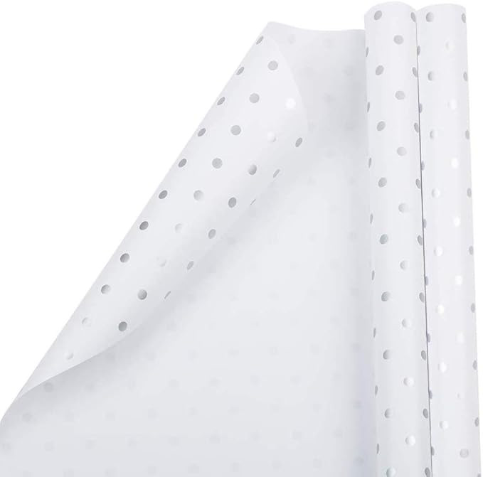 JAM PAPER Gift Wrap - Polka Dot Wrapping Paper - 50 Sq Ft Total - White with Silver Glitter Dots ... | Amazon (US)