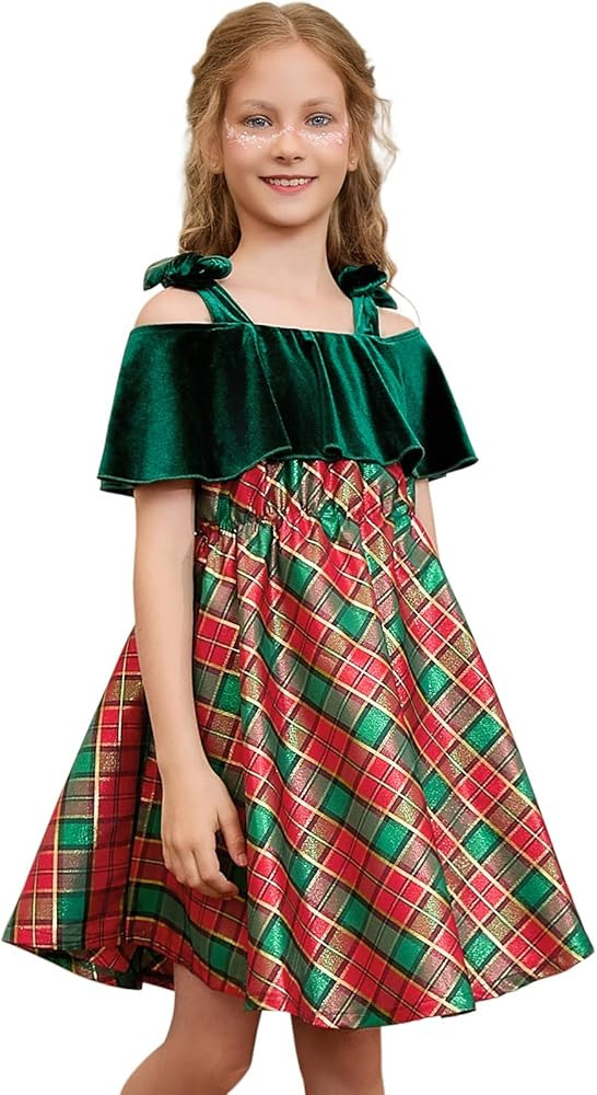 Mirawise Girls Dress Princess Velvet A-Line Tie Shoulder Sleeveless Tutu Party Dresses Elegant Tw... | Amazon (US)