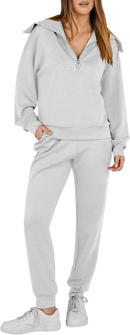 ANRABESS Women 2 Piece Outfits Sweatsuit Set Fall Fashion Half Zip Sweatshirt Jogger Sweatpants L... | Amazon (US)