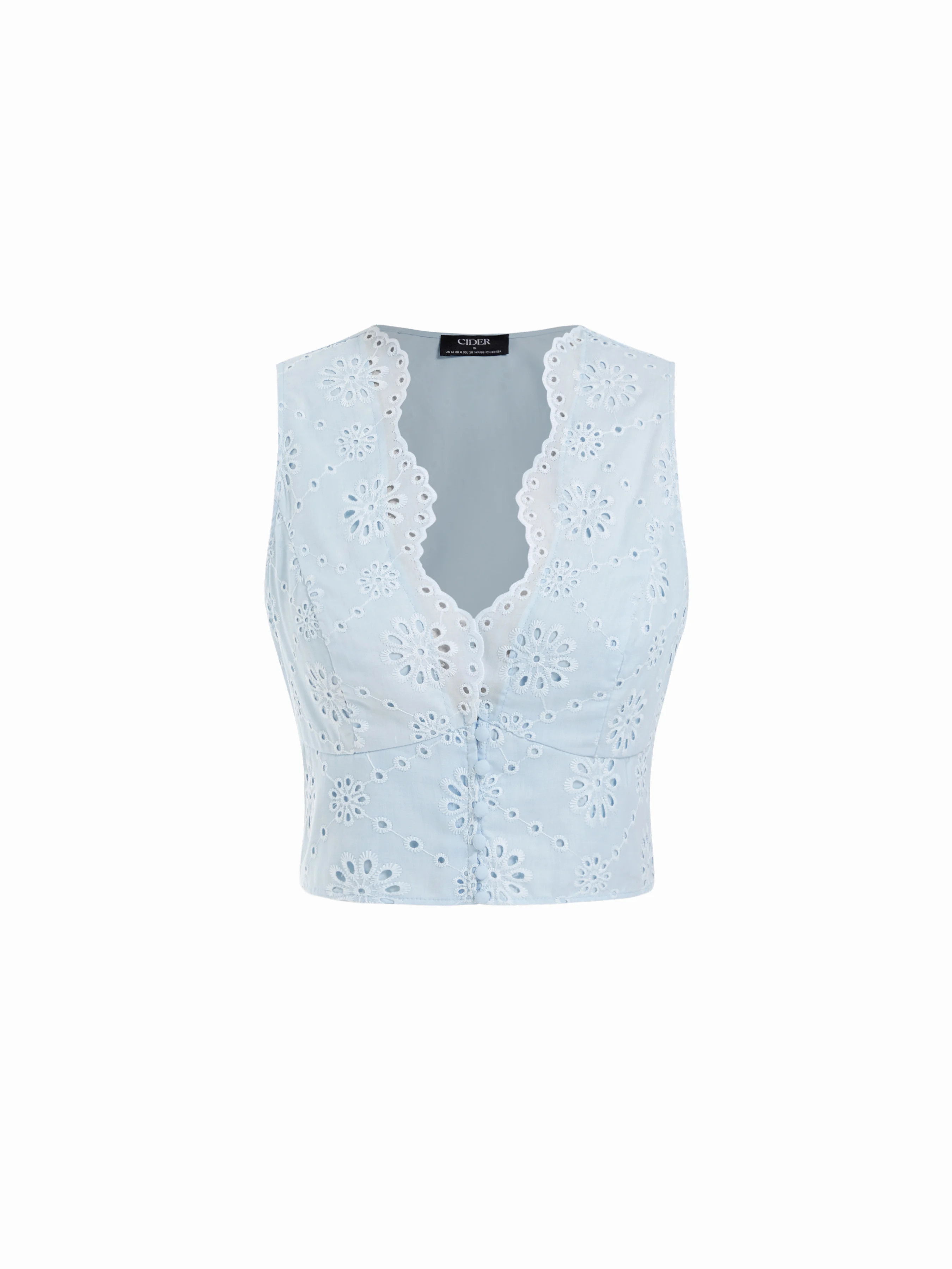 Jacquard V-neck Floral Broderie Anglaise Textured Blouse | Cider