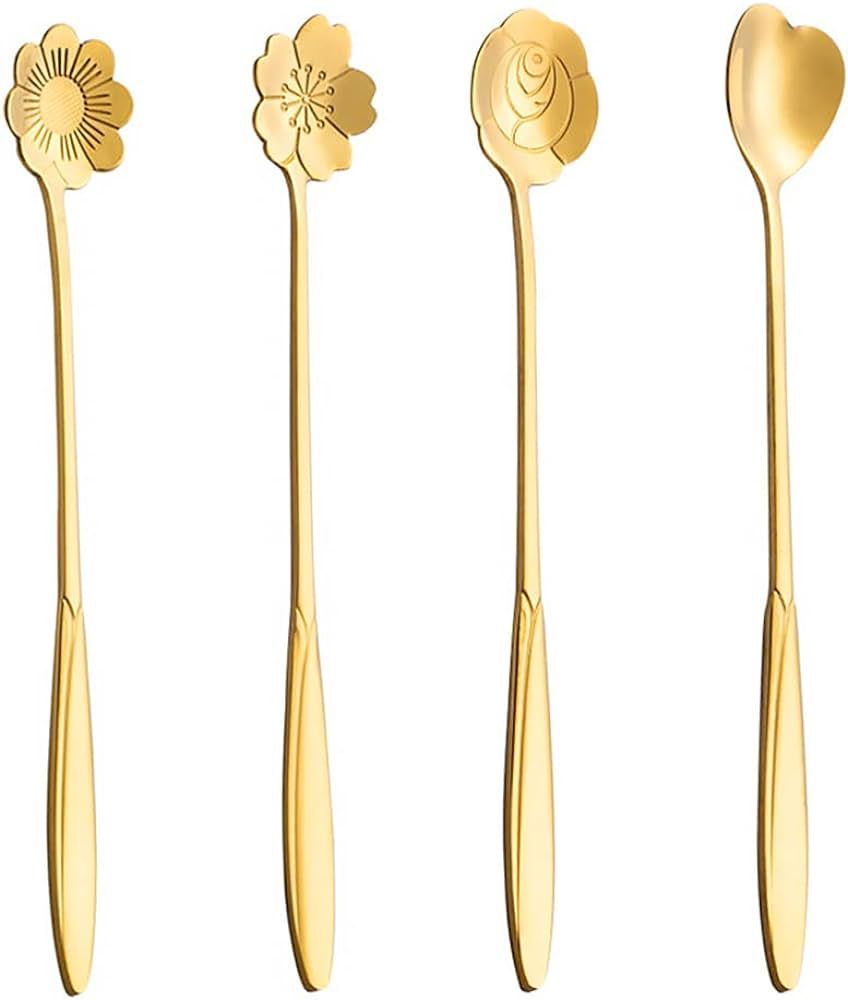 7-Inch 4 Pcs Flower Spoon Coffee Teaspoon Set, Drink Stirring Spoon for Dessert, Coffee, Ice Crea... | Amazon (US)