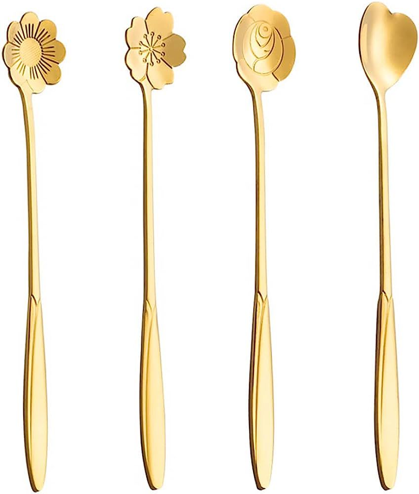 7-Inch 4 Pcs Flower Spoon Coffee Teaspoon Set, Drink Stirring Spoon for Dessert, Coffee, Ice Crea... | Amazon (US)