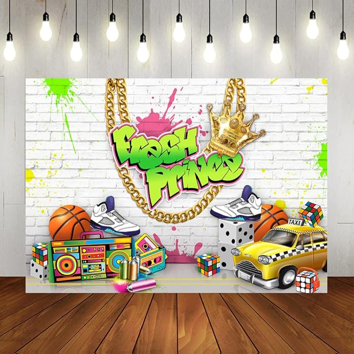 Lofaris Fresh Prince Backdrop White Brick Wall Neon Splash Hip Hop Birthday Background Boy Newbor... | Amazon (US)
