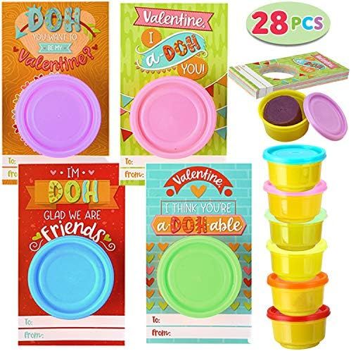 JOYIN 28 Pcs Valentines Day Gift Cards with Colorful Playing Dough for Kids Valentine Party Favors,  | Amazon (US)
